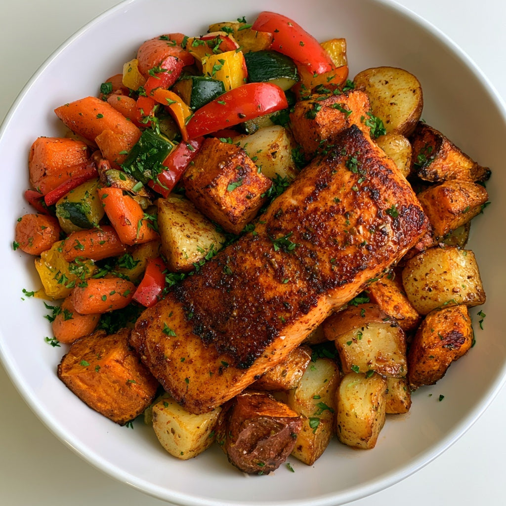 Honey Cajun Salmon & Veggie Medley