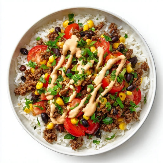 Ground Beef  taco bowl W/ chipotle drizzle