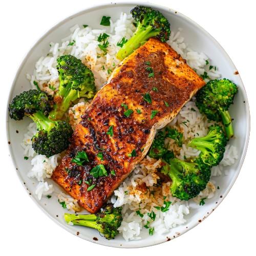 CAJUN SALMON W/ RICE & BROCCOLI